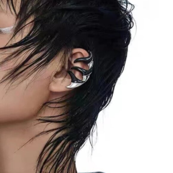 Unisex Cyberpunk Cybercore Ear Cuff Clip Silver Black Men Women Gothic Y… - Picture 2 of 4